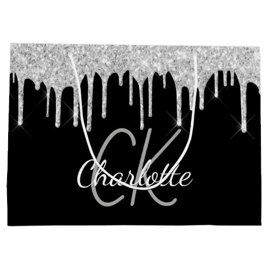 Zwarte zilvermonogram, moderne elegant groot cadeauzakje (Achterkant)