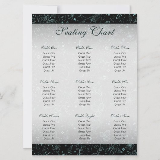 Zwarte zitmaaattabel met blauwe bloemenrand kaart (Achterkant)