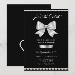 Zwarte zoete strik parel bruiloft save the date