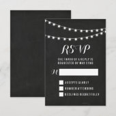 Zwarte zomer slingerlicht bruiloft RSVP kaartje (Voorkant / Achterkant)