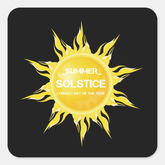 Zwarte zomerzonnewende de langste dag van het jaar vierkante sticker (Voorkant)