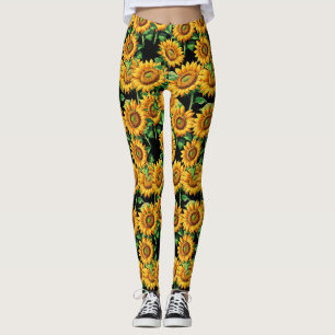 Zwarte Zonnebloem Bloemen CottageCore Patroon Leggings