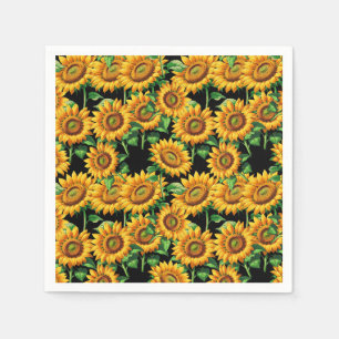 Zwarte Zonnebloem Bloemen CottageCore Patroon Servet