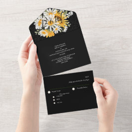 Zwarte Zonnebloem Bloemen Glitter Stijl All In One Uitnodiging