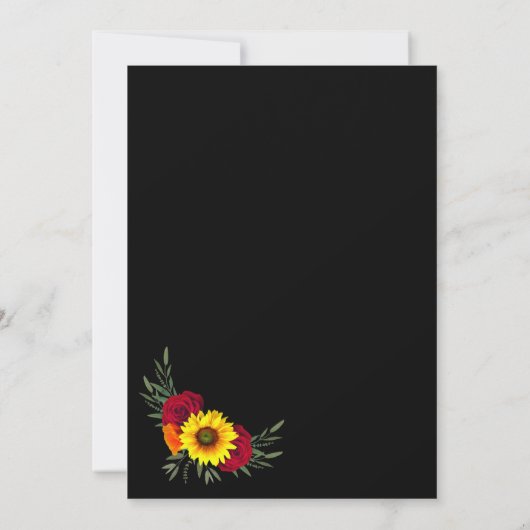 Zwarte zonnebloem Burgundy Roos Weddenschap Kaart (Achterkant)