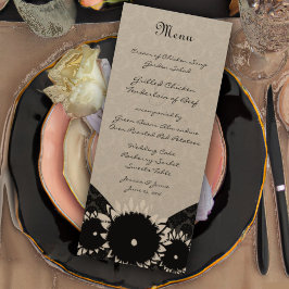 Zwarte Zonnebloem Damast Trouwmenu Menu