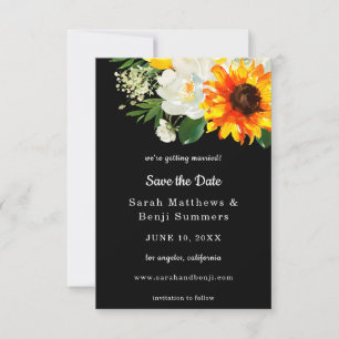 Zwarte Zonnebloem en witte Floral sparen Datum V2 Save The Date