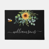 Zwarte zonnebloem-eucalyptusbijnaamscript deurmat (Voorkant)