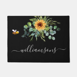 Zwarte zonnebloem-eucalyptusbijnaamscript deurmat
