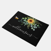 Zwarte zonnebloem-eucalyptusbijnaamscript deurmat (Schuin)