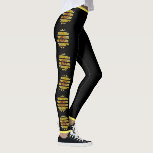 Zwarte zonnebloem-Leggings met gele trim Leggings