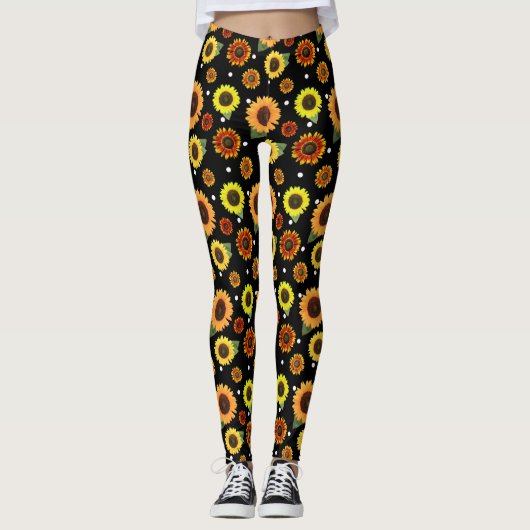 Zwarte zonnebloemen — Pokts Leggings (Voorkant)