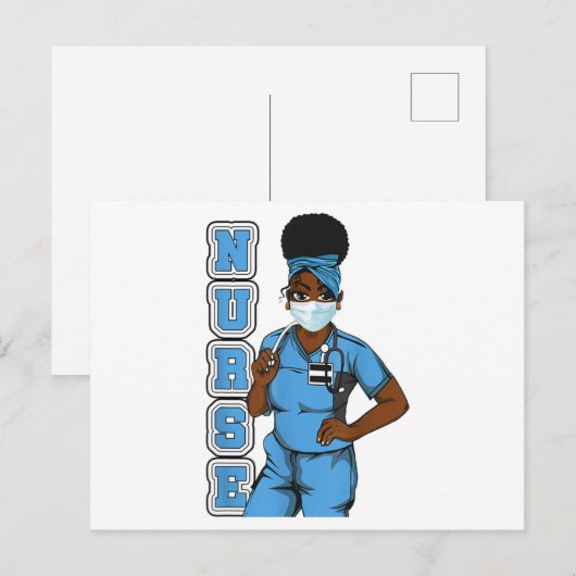 Zwarte zuster, uniform gezichtsmasker Afro Afrikaa Aankondigingskaart (Voorkant / Achterkant)