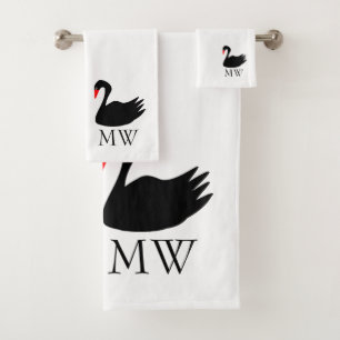 Zwarte Zwaan Design Met Monogram Bad Handdoek