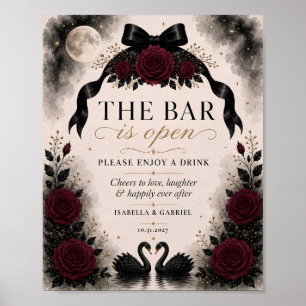 Zwarte Zwaan Gotische 'De Bar Is Open' Trouwbord Poster