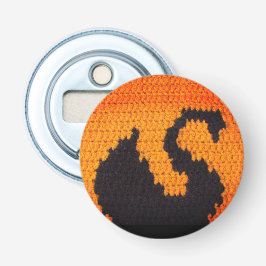 Zwarte zwaan in Oranje, donkerbruine haakdruk Button Flesopener