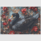 Zwarte Zwaan met Gouden Kroon Rode Bloemen Decoupa Tissuepapier (Voorkant)