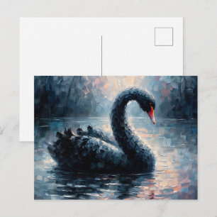 Zwarte Zwaan Olie Schilderij Ansichtkaart Briefkaart