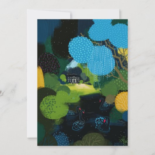 Zwarte zwaan op het meer kaart (Voorkant)