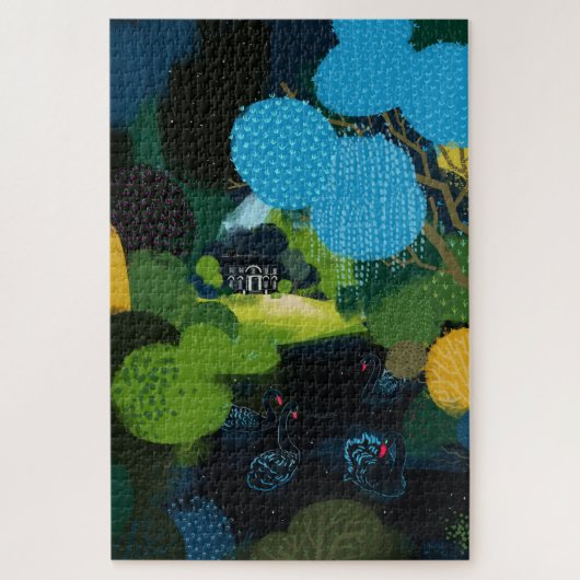 Zwarte zwaan op het meer legpuzzel (Verticaal)