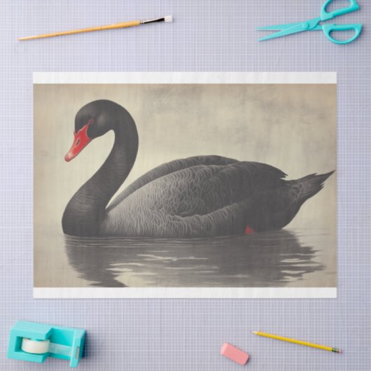 Zwarte Zwaan Waterverf Decoupage Vogelillustratie Tissuepapier (Craft)