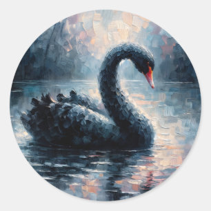 Zwarte Zwaan Zwemschilderij Ronde Sticker