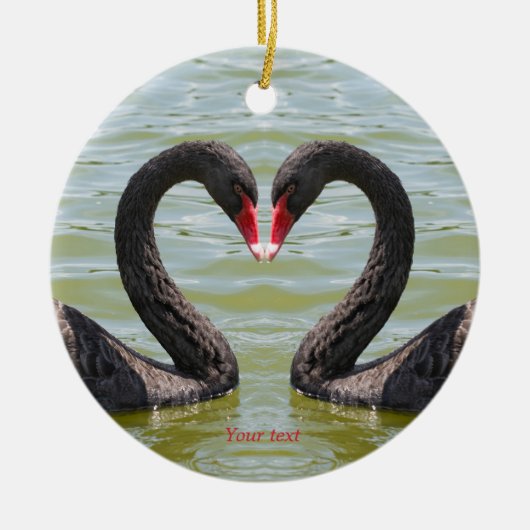 Zwarte zwanen in hartvorm keramisch ornament (Voorkant)