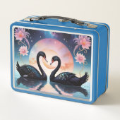 Zwarte zwanen in roze maanlicht metalen lunchbox (Achterkant)