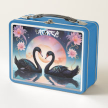 Zwarte zwanen in roze maanlicht metalen lunchbox