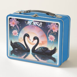 Zwarte zwanen in roze maanlicht metalen lunchbox