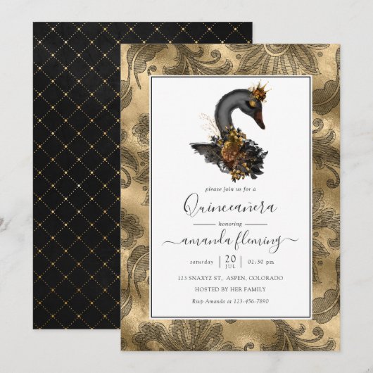 Zwarte Zwanen Quinceañera Kaart (Voorkant / Achterkant)