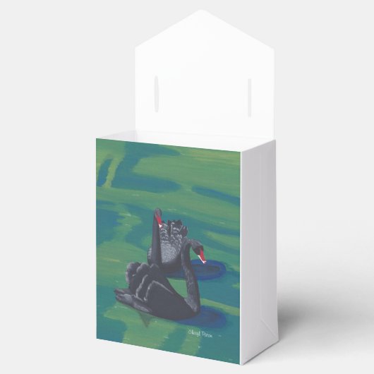 Zwarte Zwanen Zwemmen Bruiloft Favor Boxen Bedankdoosjes (Geopend)