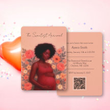 Zwarte zwangere vrouw QR-code baby shower, bloemst