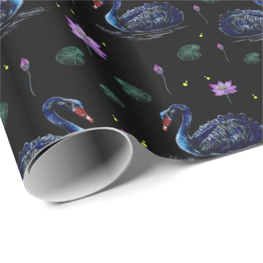 Zwarte Zwans in Lily Pond Pattern Cadeaupapier (Rol Hoek)