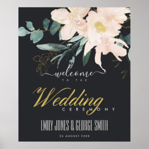 ZWARTE ZWART GOUDE WATERVERF WEDDING WELKOM POSTER