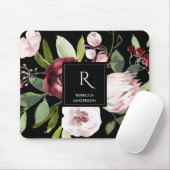  ZWARTE ZWART PINK BURGUNDY PROTEA FLORAL MUISMAT (Met muis)
