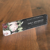 ZWARTE ZWART PINK BURGUNDY PROTEA FLORAL WATERVERF NAAMBORDJE (Zijkant)