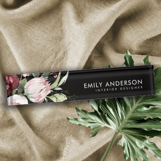 ZWARTE ZWART PINK BURGUNDY PROTEA FLORAL WATERVERF NAAMBORDJE