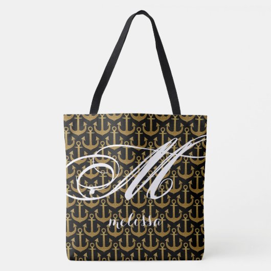 zwarte zwarte grote canvas tas met ankerpunten (Voorkant)