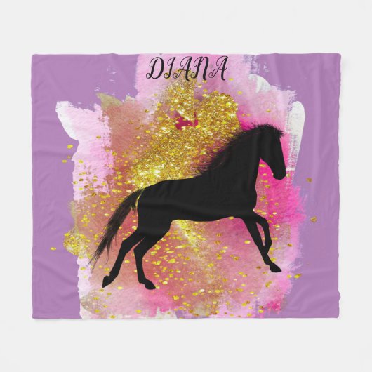 ZWARTE ZWARTE HORSE GEPERSONALISEERDE BLANKET FLEECE DEKEN (Voorkant (Horizontaal))