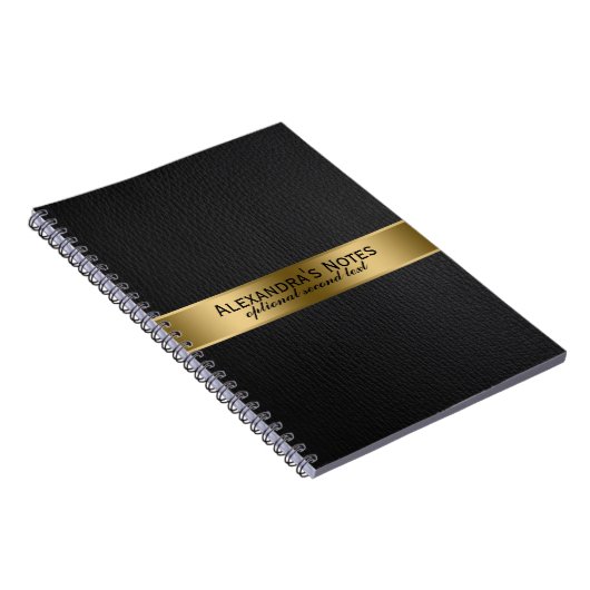 Zwarte, zwarte leder, gouden accessoires notitieboek (Rechterzijde)