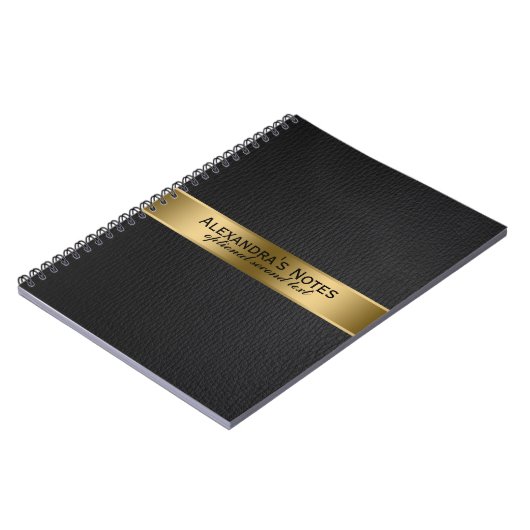Zwarte, zwarte leder, gouden accessoires notitieboek (Linkerzijde)