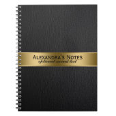 Zwarte, zwarte leder, gouden accessoires notitieboek (Voorkant)