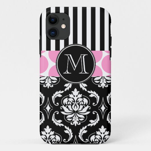 ZWARTE ZWARTE STRIPES DAMASKMONOGRAM Case-Mate iPhone CASE (Achterkant)