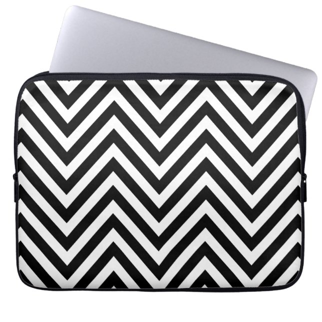 ZWARTE ZWARTE WITTE CHEVRON PATTERN LAPTOP SLEEVE (Voorkant)