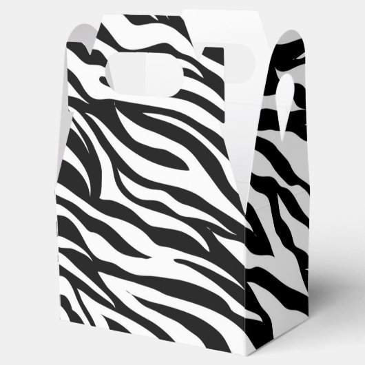 Zwarte zwarte zebra print safari verjaardagsfeestj bedankdoosjes (Geopend)