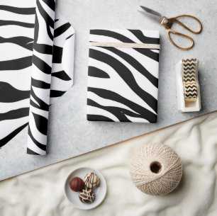 Zwarte zwarte zebra print safari verjaardagsfeestj cadeaupapier