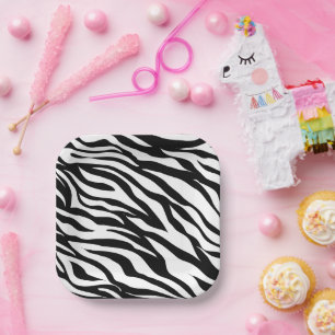 Zwarte zwarte zebra print safari verjaardagsfeestj papieren bordje