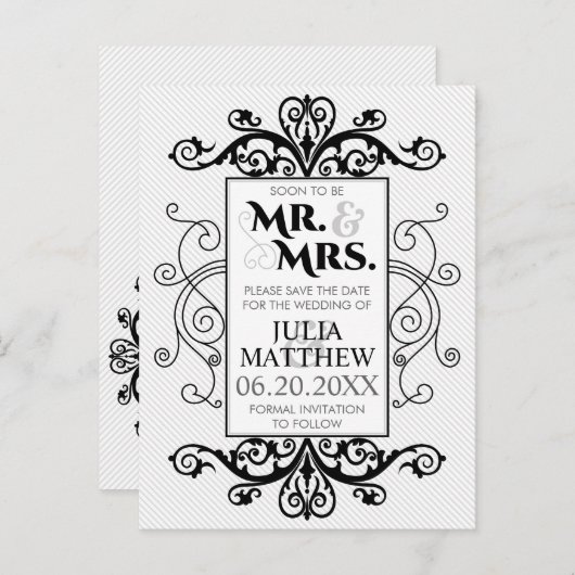 Zwarte  zwembroeken die de datum opslaan aankondigingskaart (Voorkant / Achterkant)