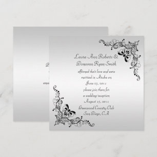 Zwarte Zwemelen op Silver Background Post Wedding Kaart